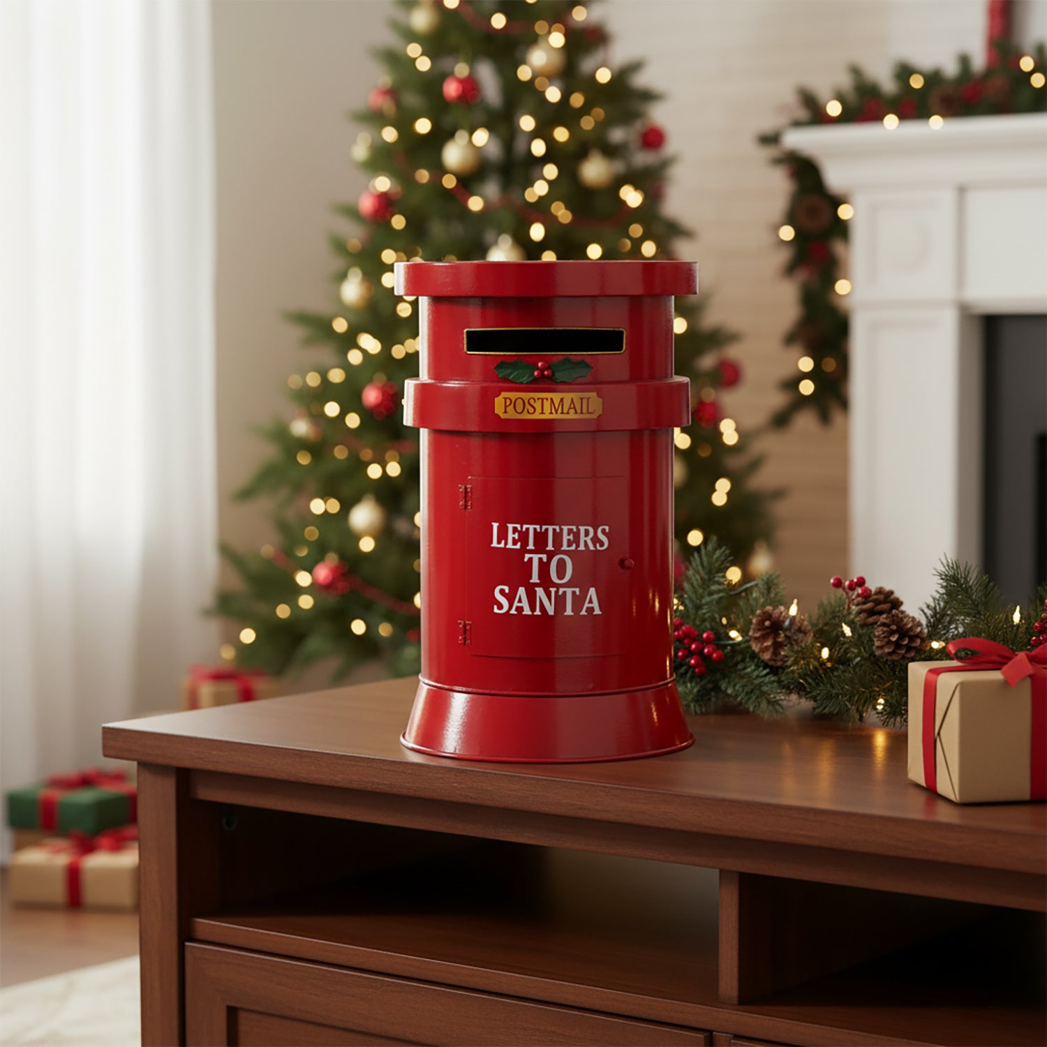VESTIAMO CASA GRAN NATALE - Cassetta Postale Natalizia Letters to Santa h38 cm diametro 24 cm